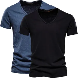 2 Pack Men Muscle Workout T Shirt Gym Bodybuilding V Neck Short Sleeve Tee Top Quick Dry Workout Athletic Sweat Shirts