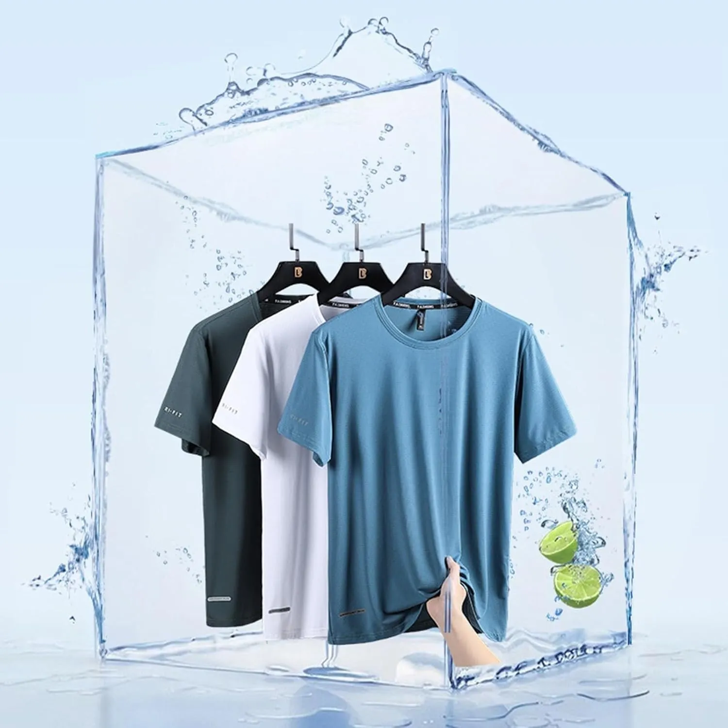 2024 Ice Silk Round Neck T-Shirt,Quick Dry Ice Silk Shirt (Color : Lake Blue, Size : 7X-Large)