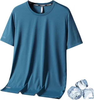 2024 Ice Silk Round Neck T-Shirt,Quick Dry Ice Silk Shirt (Color : Lake Blue, Size : 7X-Large)
