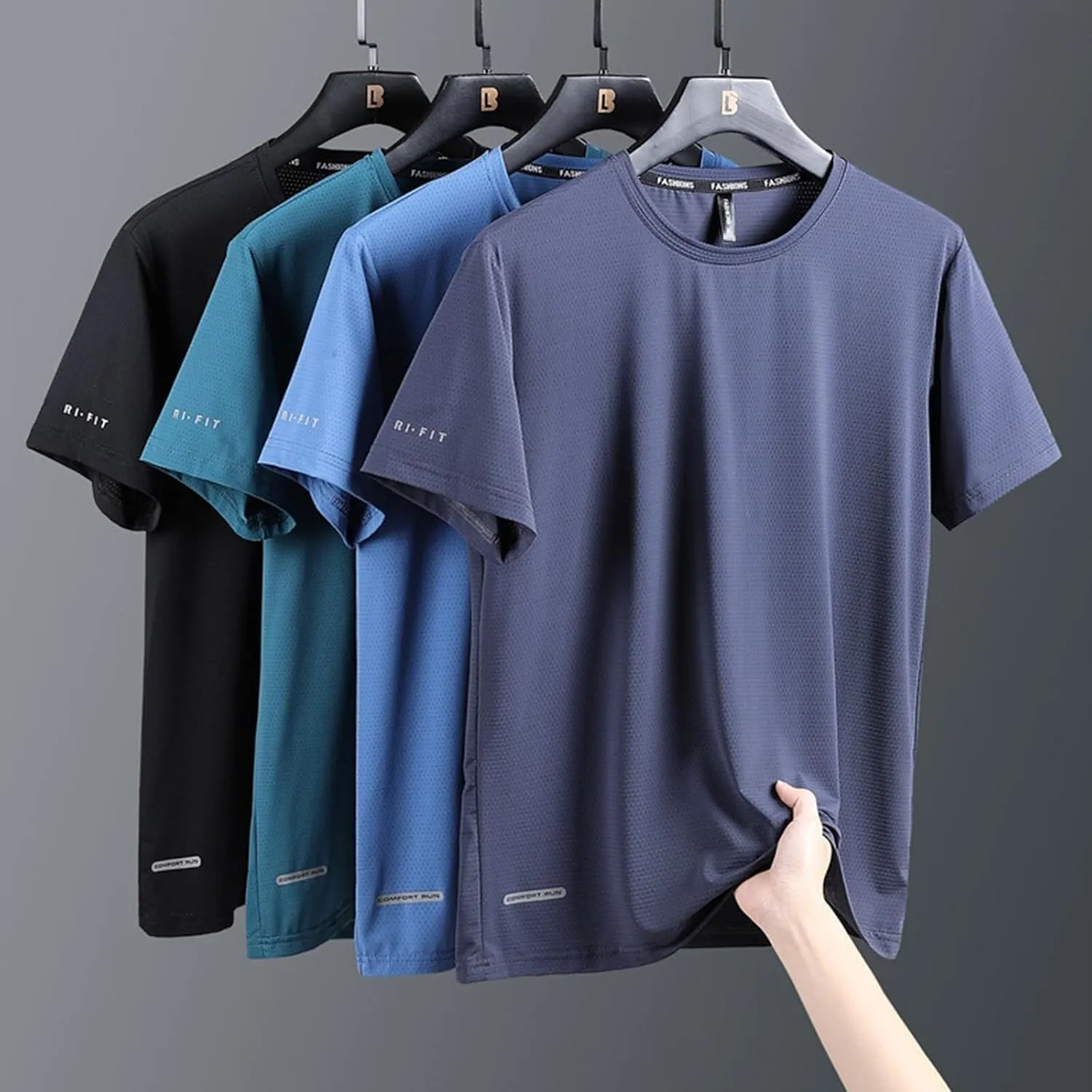 2024 Ice Silk Round Neck T-Shirt,Quick Dry Ice Silk Shirt (Color : Lake Blue, Size : 7X-Large)