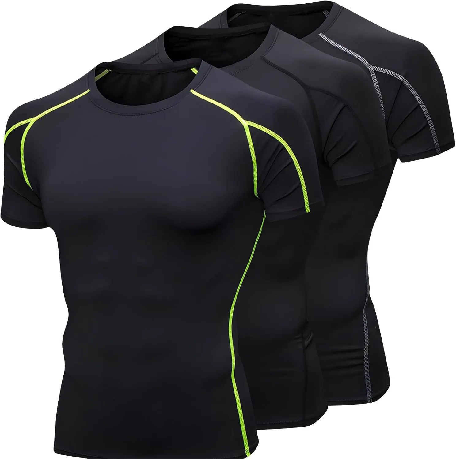 3 Pack Men's Compression Shirts Short Sleeve Workout Shirt Cool Dry Undershirts Sports T Shirts Gym Running Tops