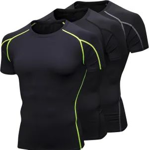 3 Pack Men's Compression Shirts Short Sleeve Workout Shirt Cool Dry Undershirts Sports T Shirts Gym Running Tops