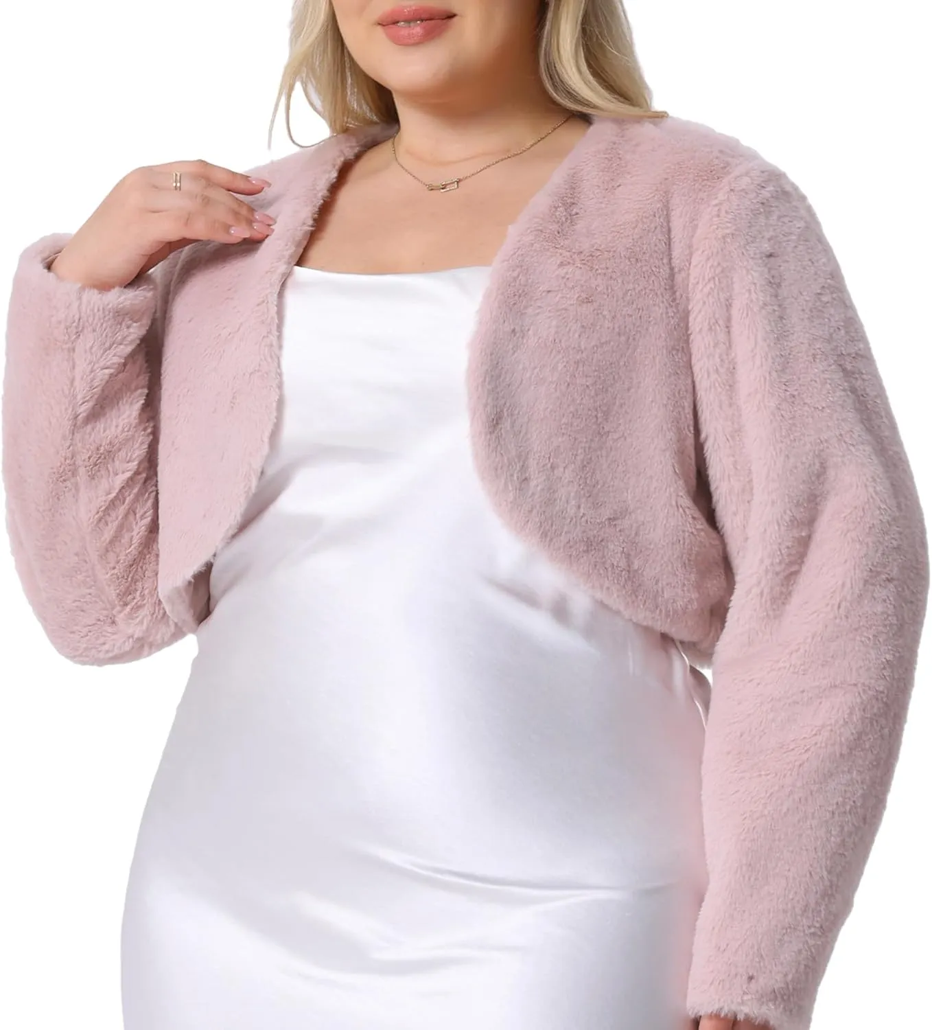 Agnes Orinda Plus Size Jacket for Women Wedding Open Front 2024 Faux Fur Bolero Crop Jackets