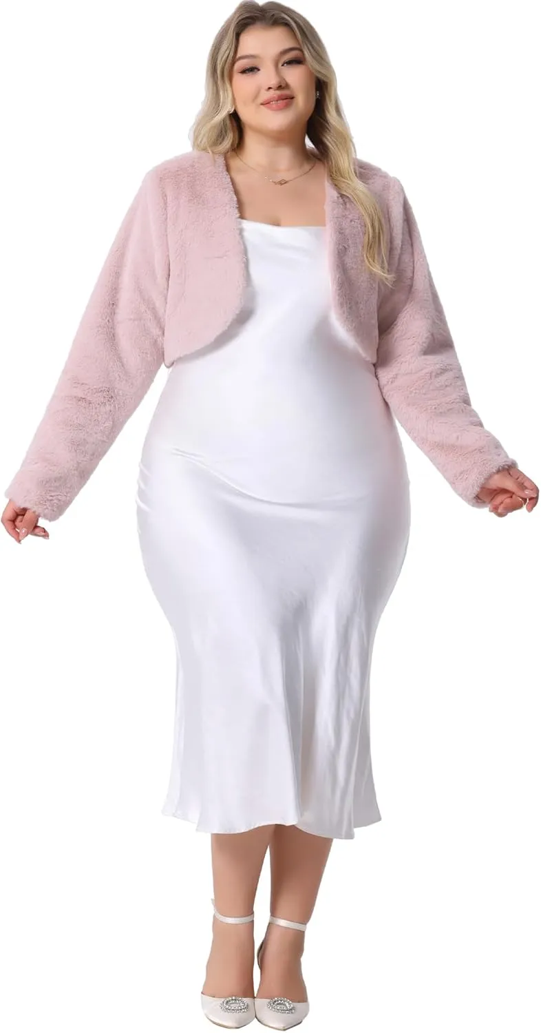 Agnes Orinda Plus Size Jacket for Women Wedding Open Front 2024 Faux Fur Bolero Crop Jackets