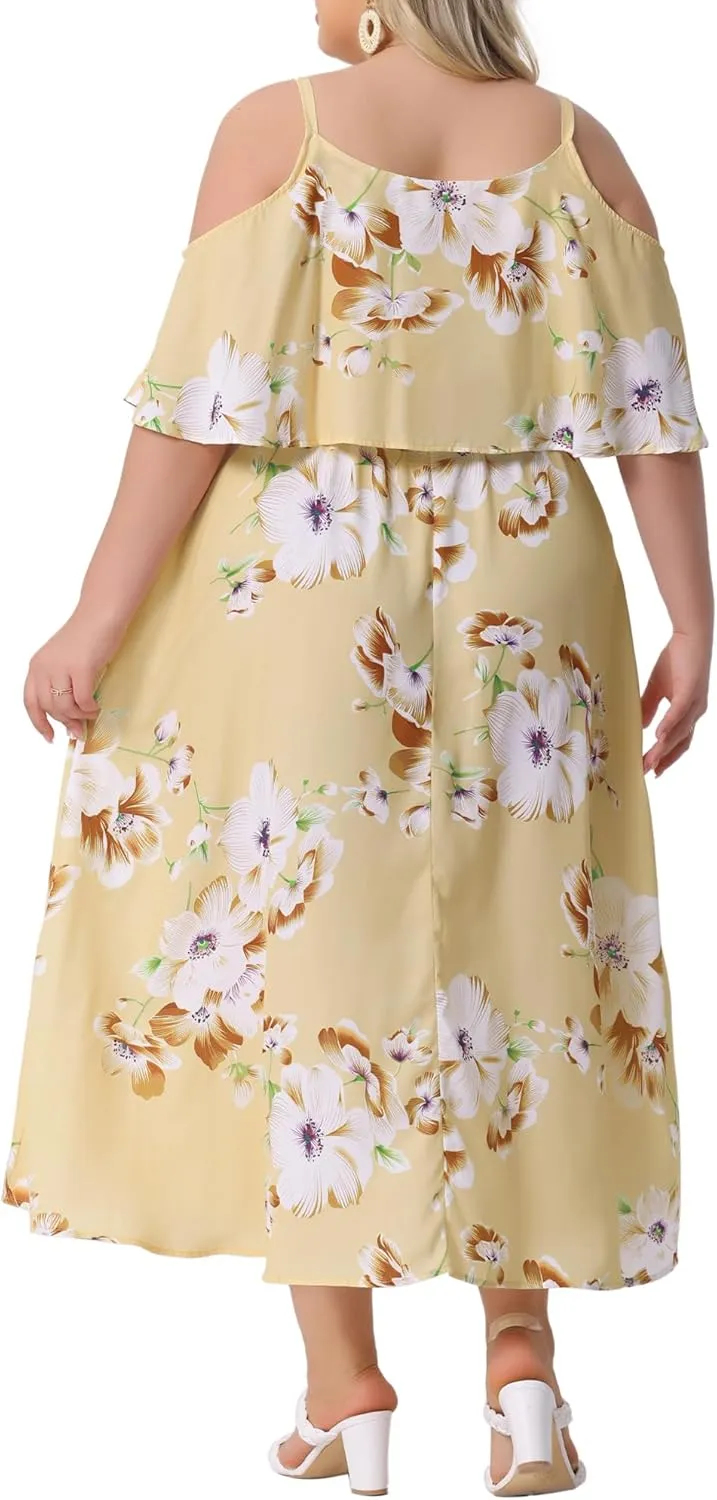 Agnes Orinda Plus Size Maxi Dresses for Women Square Neck Adjustable Strap Beach Sundress Summer Dress