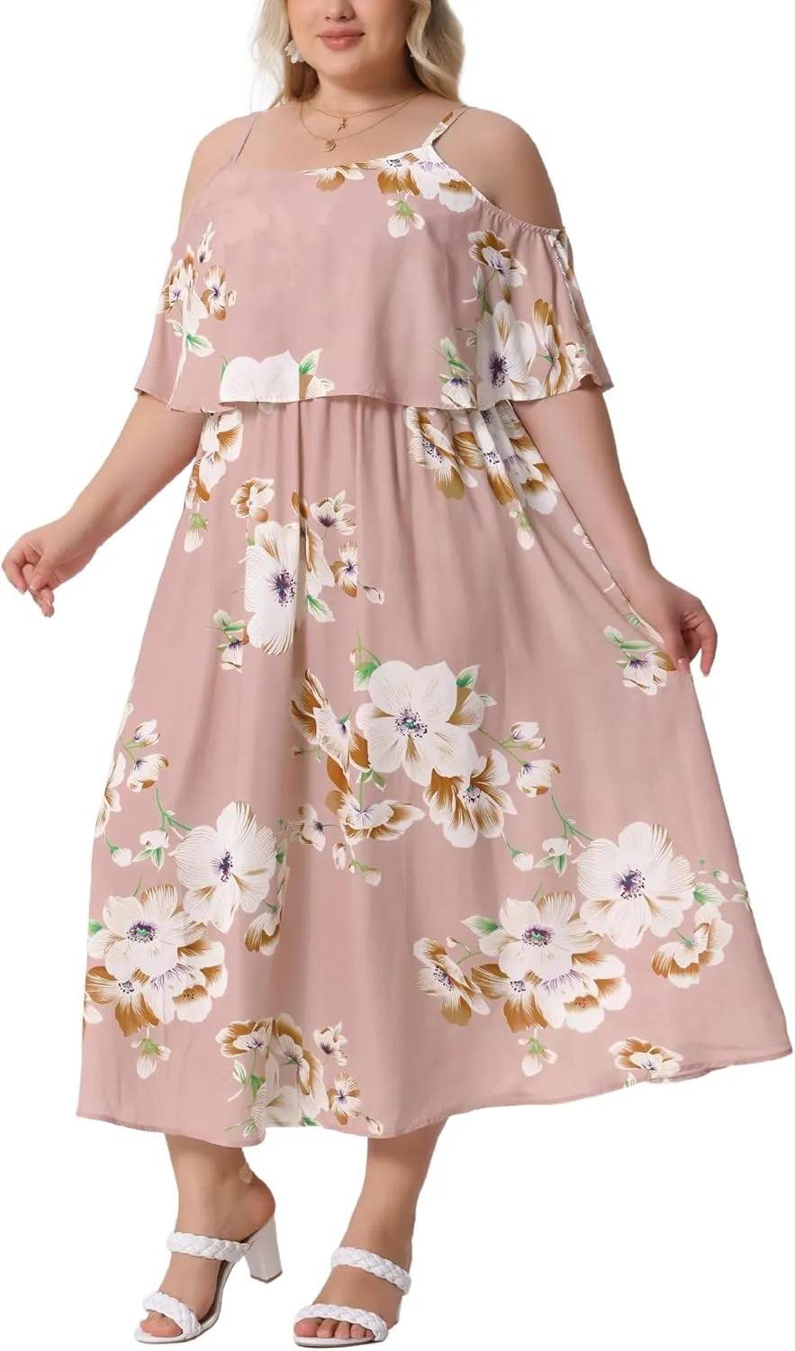 Agnes Orinda Plus Size Maxi Dresses for Women Square Neck Adjustable Strap Beach Sundress Summer Dress