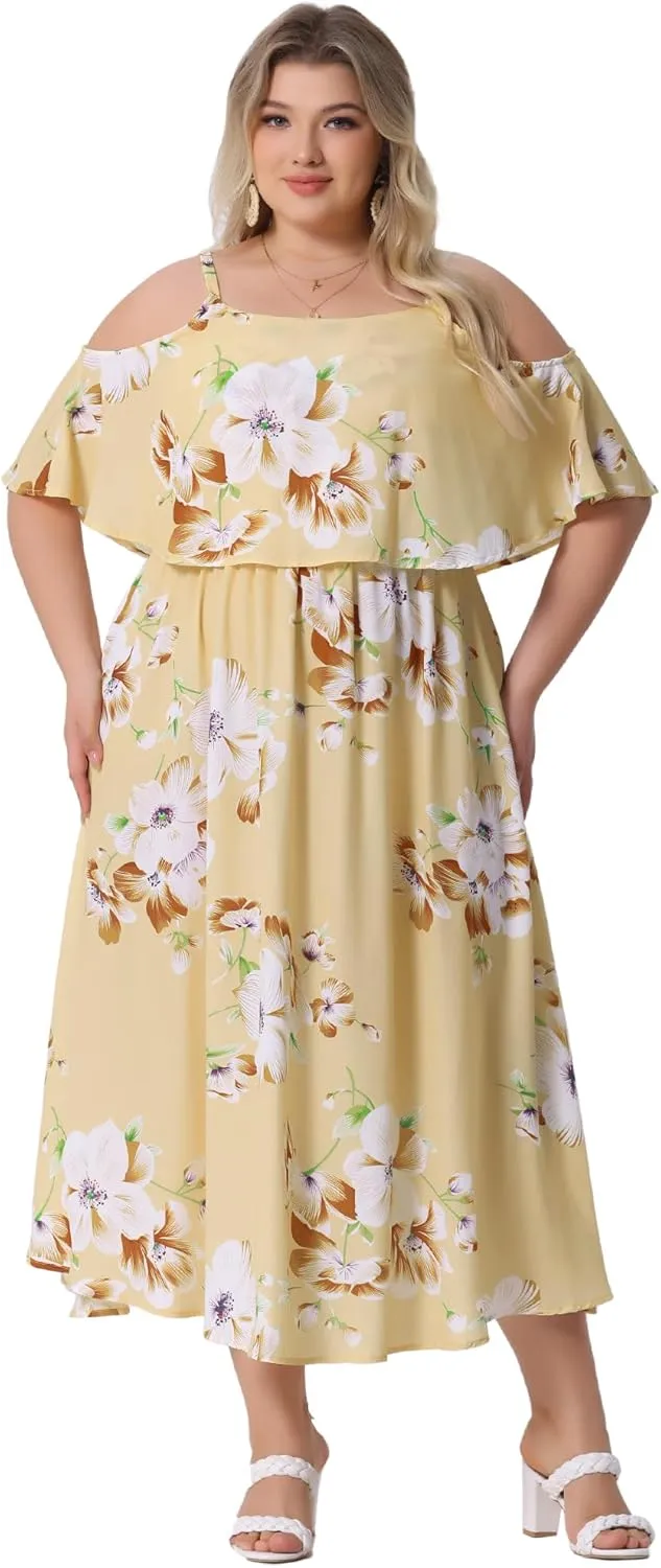 Agnes Orinda Plus Size Maxi Dresses for Women Square Neck Adjustable Strap Beach Sundress Summer Dress