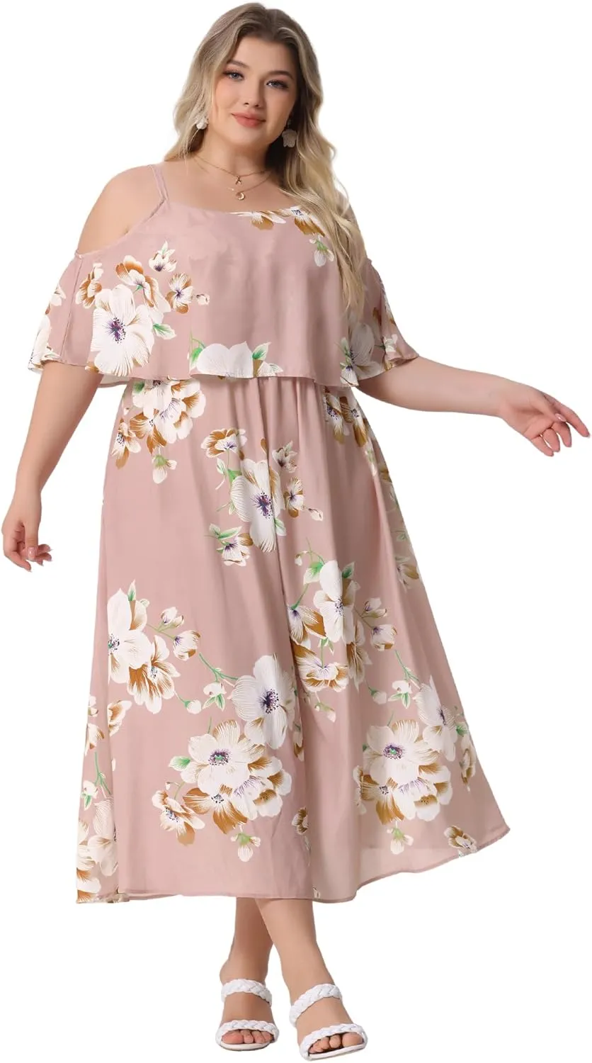 Agnes Orinda Plus Size Maxi Dresses for Women Square Neck Adjustable Strap Beach Sundress Summer Dress