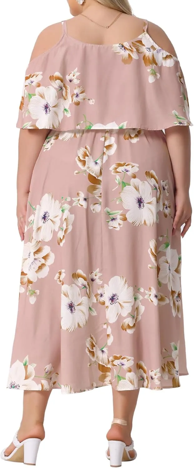 Agnes Orinda Plus Size Maxi Dresses for Women Square Neck Adjustable Strap Beach Sundress Summer Dress