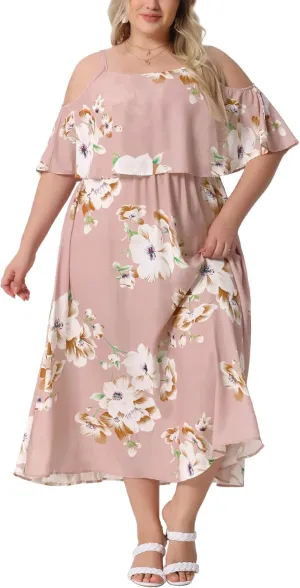 Agnes Orinda Plus Size Maxi Dresses for Women Square Neck Adjustable Strap Beach Sundress Summer Dress