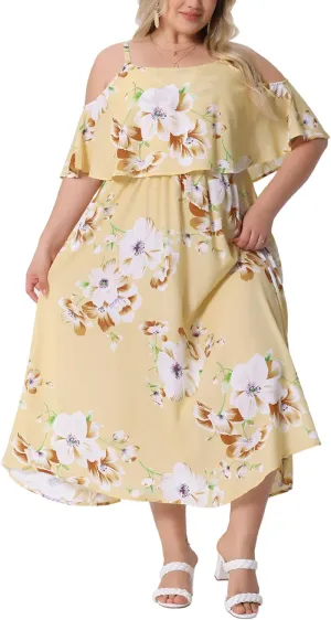 Agnes Orinda Plus Size Maxi Dresses for Women Square Neck Adjustable Strap Beach Sundress Summer Dress