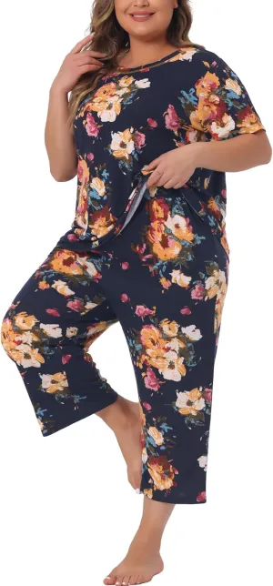 Agnes Orinda Plus Size Pajama Set for Women Short Sleeve Sleepwear Soft Lounge Set Loungewear 2024
