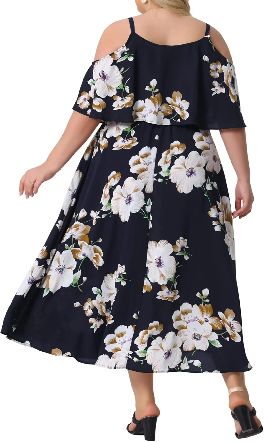 Agnes Orinda Plus Size Summer Dresses for Women Square Neck Adjustable Strap Beach Sundress Casual Maxi Dress