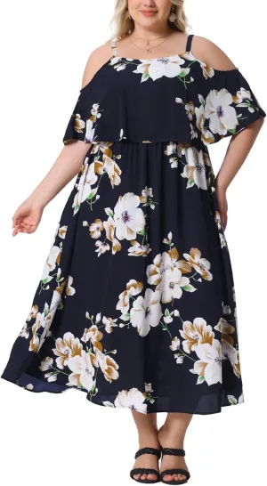 Agnes Orinda Plus Size Summer Dresses for Women Square Neck Adjustable Strap Beach Sundress Casual Maxi Dress