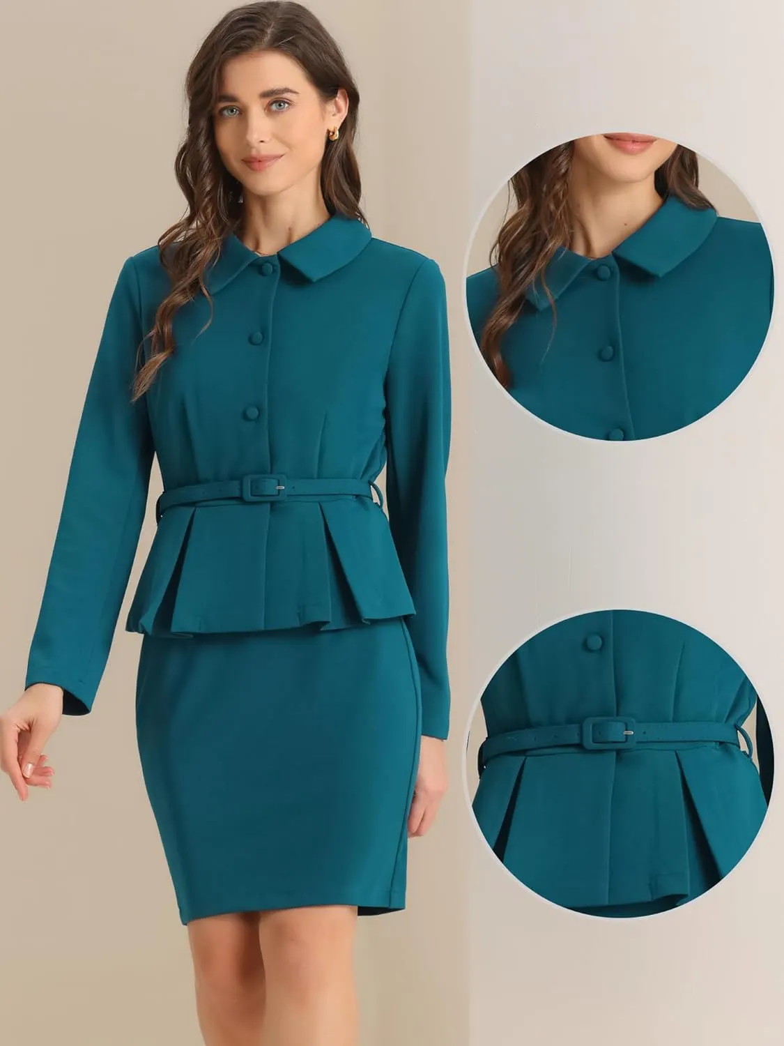 Allegra K Two Pieces Suits for Women's Business Peplum Blazer Jacket Mini Pencil Skirt Sets