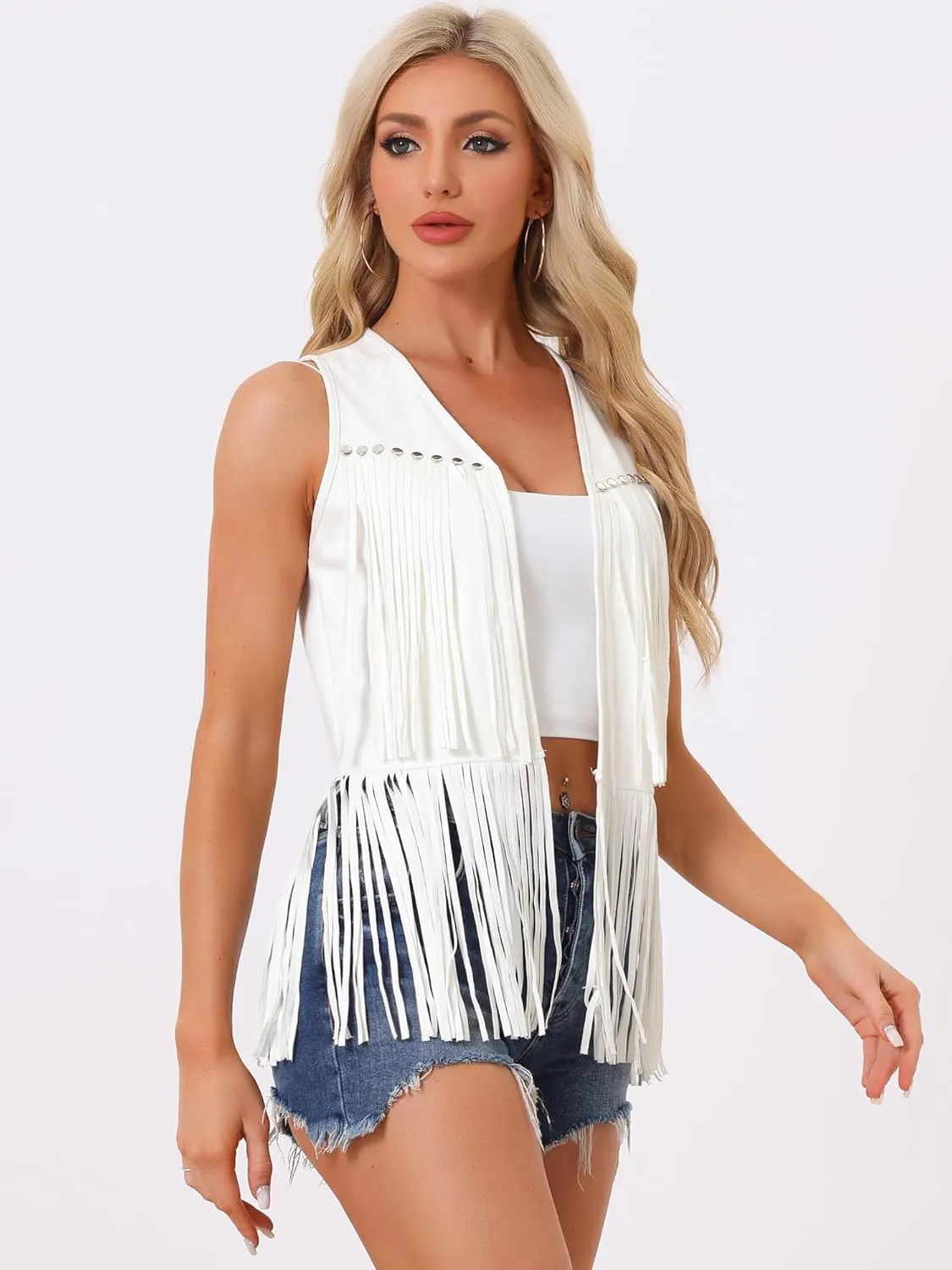 Allegra K Women's Fringe Vest Open Front Western 70s Outfits Faux Suede Tassel Cardigan