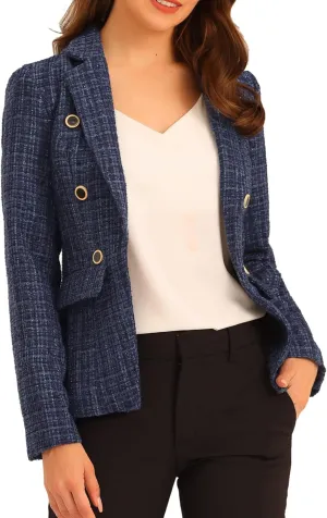 Allegra K Women's Tweed Jacket Plaid Blazer Long Sleeve Elegant Work Open Front Tweed Blazer Jackets