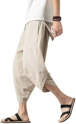 Aoleaky Autumn Harajuku Men Hip Hop Harem Pants Summer Trousers Mens Casual Pants Male Stripe Calf-Length Pants Chinese Style