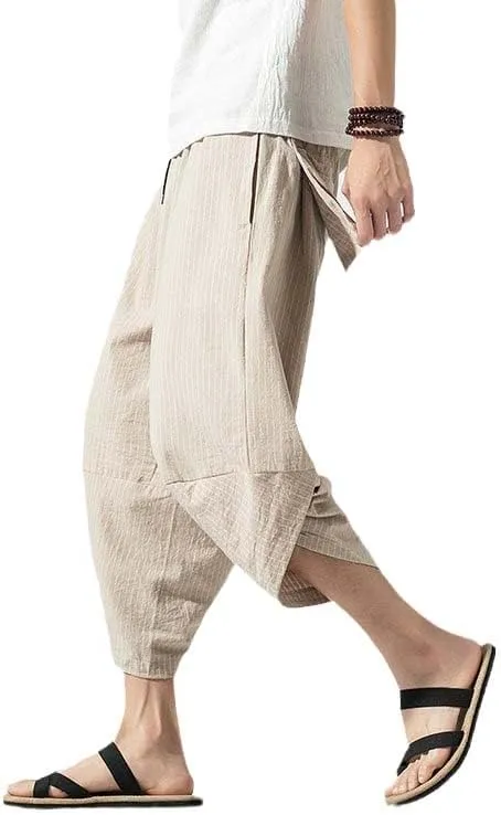 Aoleaky Autumn Harajuku Men Hip Hop Harem Pants Summer Trousers Mens Casual Pants Male Stripe Calf-Length Pants Chinese Style