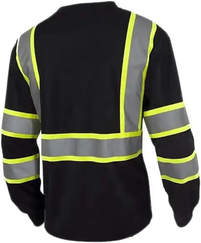 Apparel High Visibility Shirts, Long Sleeve Hi Vis Reflective Safety Shirts with Pocket for Men