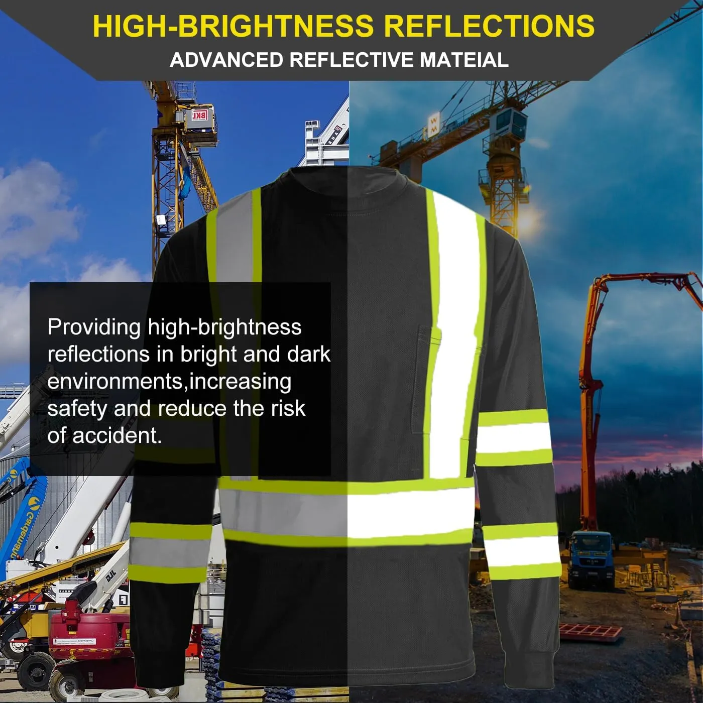 Apparel High Visibility Shirts, Long Sleeve Hi Vis Reflective Safety Shirts with Pocket for Men