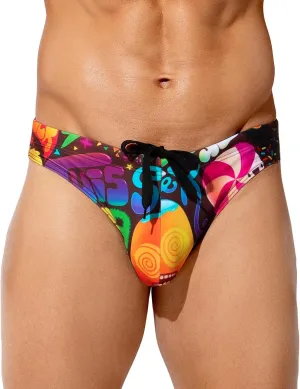 Arjen Kroos Mens Sexy Swim Briefs Bikini Swimwear Print Swimsuit with Drawstring Bathing Suit