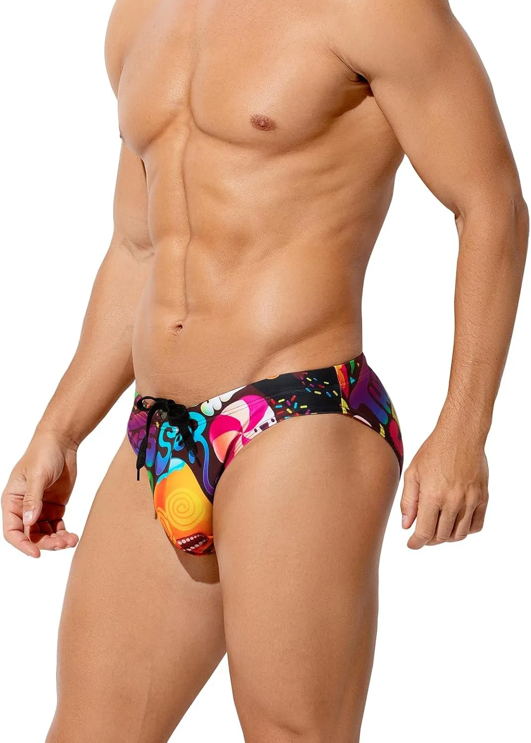 Arjen Kroos Mens Sexy Swim Briefs Bikini Swimwear Print Swimsuit with Drawstring Bathing Suit