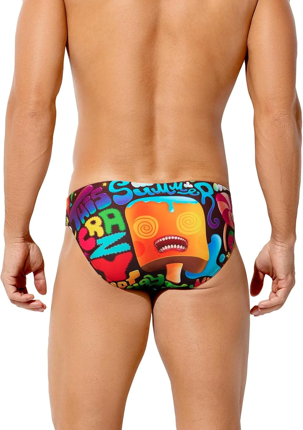 Arjen Kroos Mens Sexy Swim Briefs Bikini Swimwear Print Swimsuit with Drawstring Bathing Suit