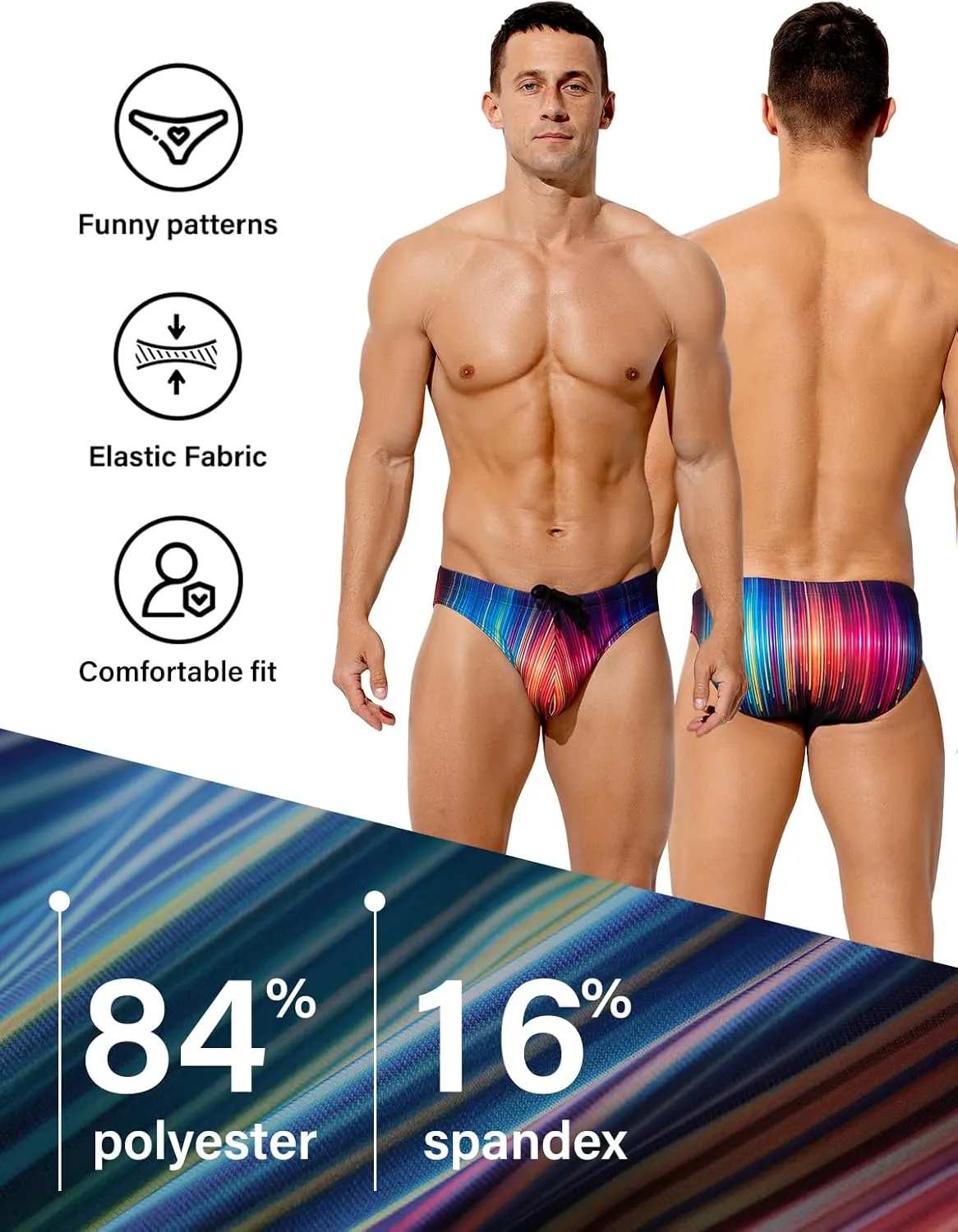 Arjen Kroos Mens Sexy Swim Briefs Bikini Swimwear Print Swimsuit with Drawstring Bathing Suit