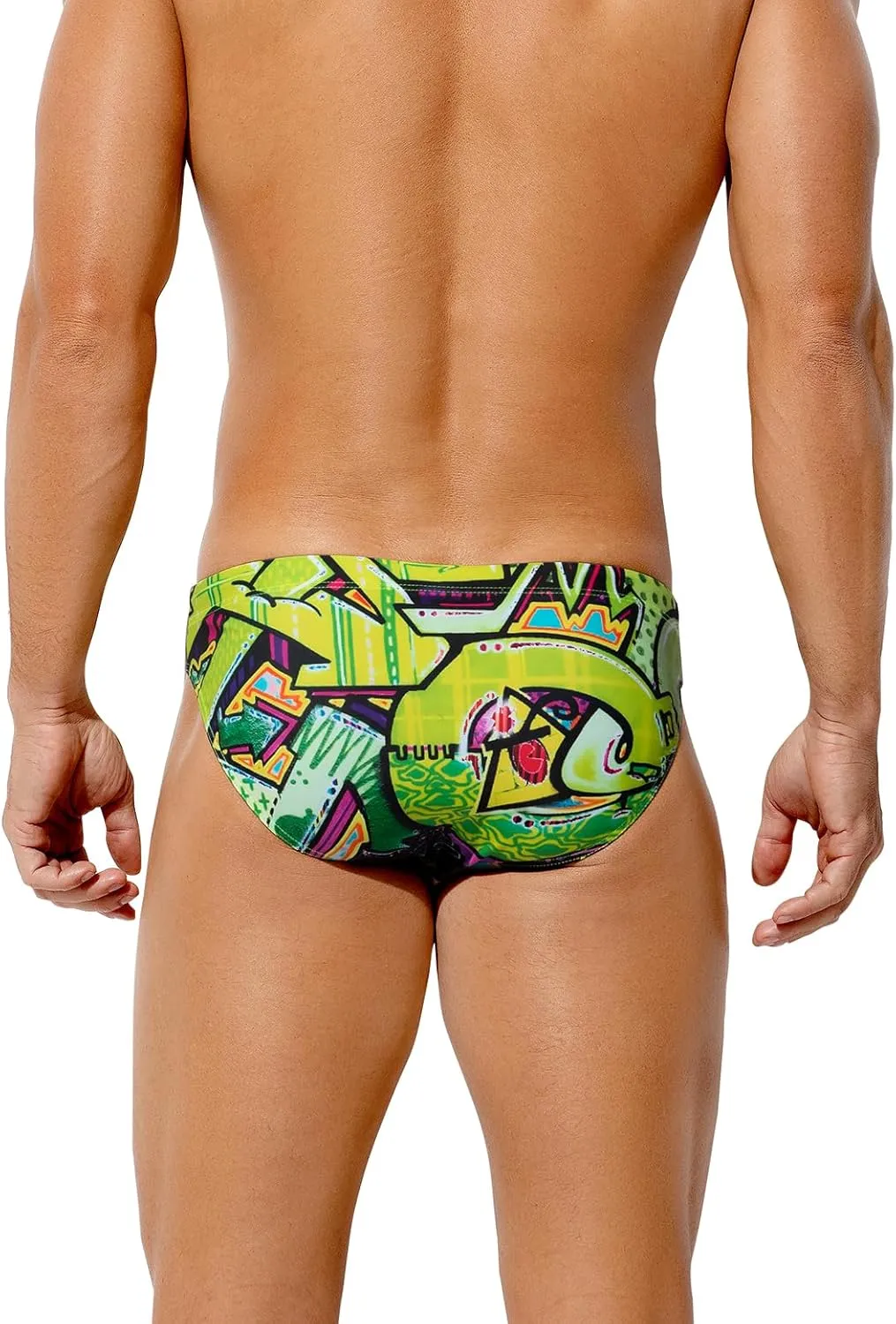 Arjen Kroos Mens Sexy Swim Briefs Bikini Swimwear Print Swimsuit with Drawstring Bathing Suit