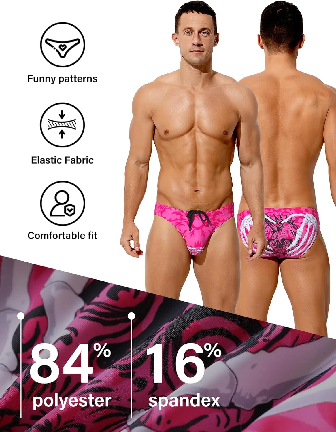 Arjen Kroos Mens Sexy Swim Briefs Bikini Swimwear Print Swimsuit with Drawstring Bathing Suit