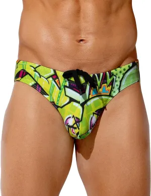 Arjen Kroos Mens Sexy Swim Briefs Bikini Swimwear Print Swimsuit with Drawstring Bathing Suit