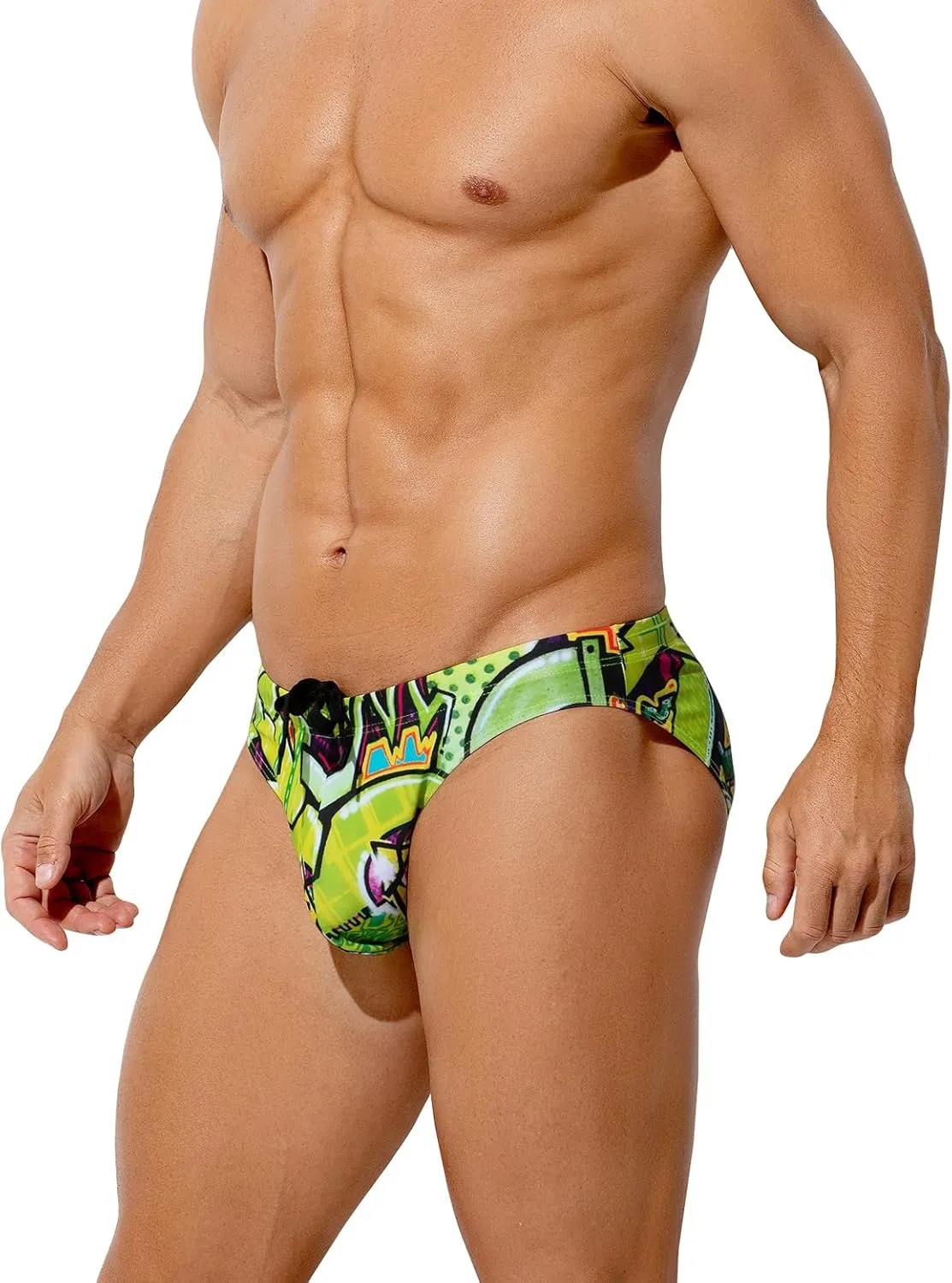 Arjen Kroos Mens Sexy Swim Briefs Bikini Swimwear Print Swimsuit with Drawstring Bathing Suit