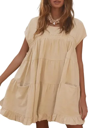 Athlisan 2025 Womens Mini Dress Casual Summer Crew Neck Cover Up Dress for Beach