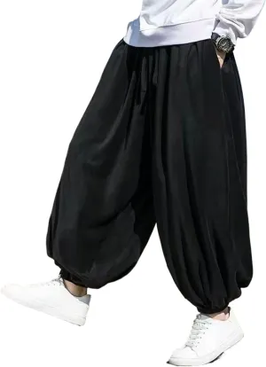 Autumn Winter Men Retro Harem Pants Male Solid Color Wide Leg Pants Harajuku Jogging Trousers