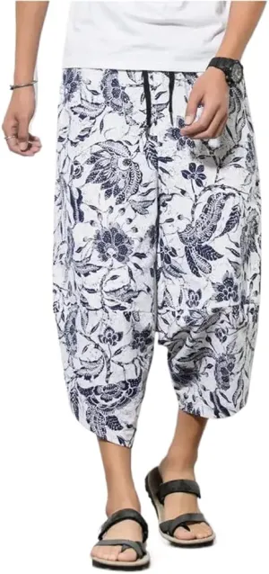 Baggy Cotton Harem Pants Men Summer Print Japanese Solid Women Hop Size Wide Leg Pantalon