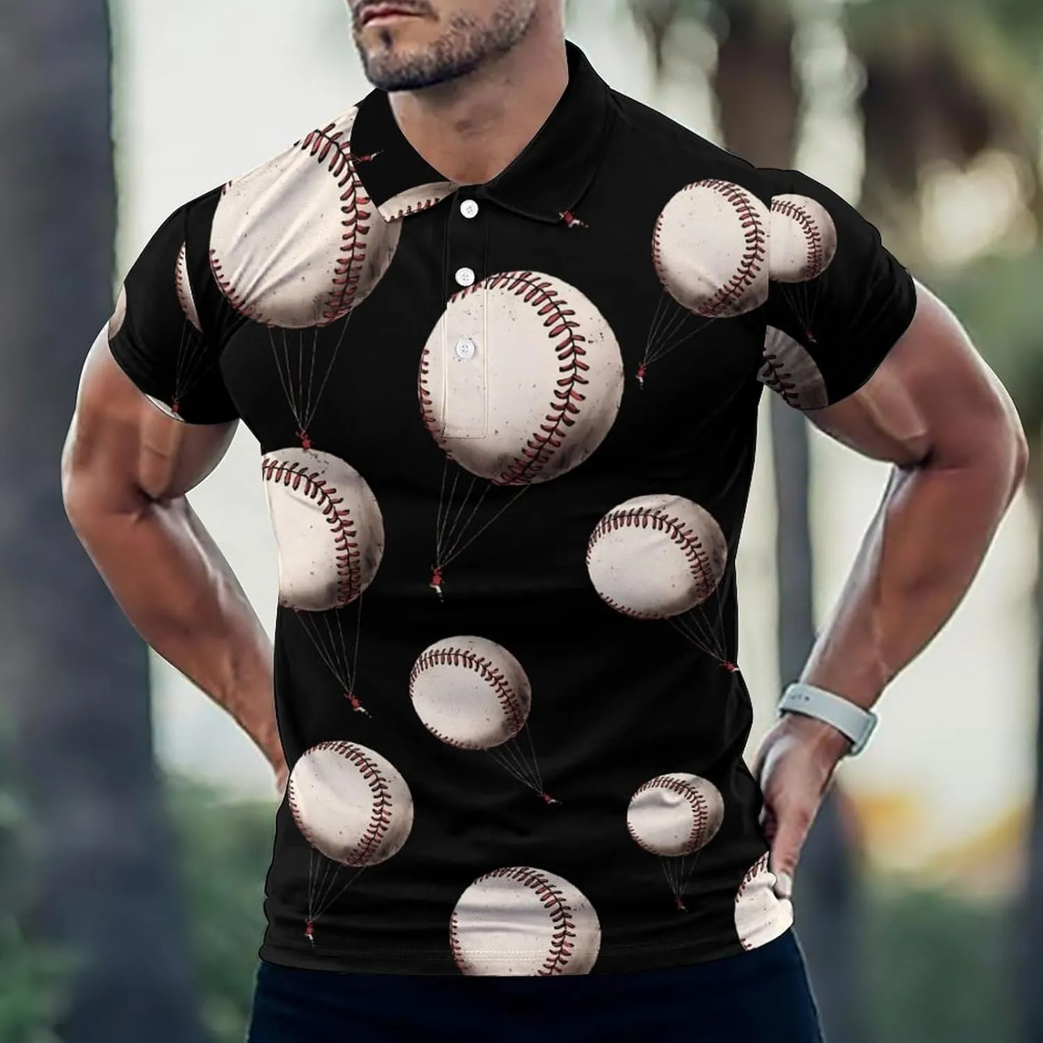 Baseball Hot Air Balloon Mens Polo Shirts Quick Dry Short Sleeve T-shirts Slim Tennis Collared Tees Tops