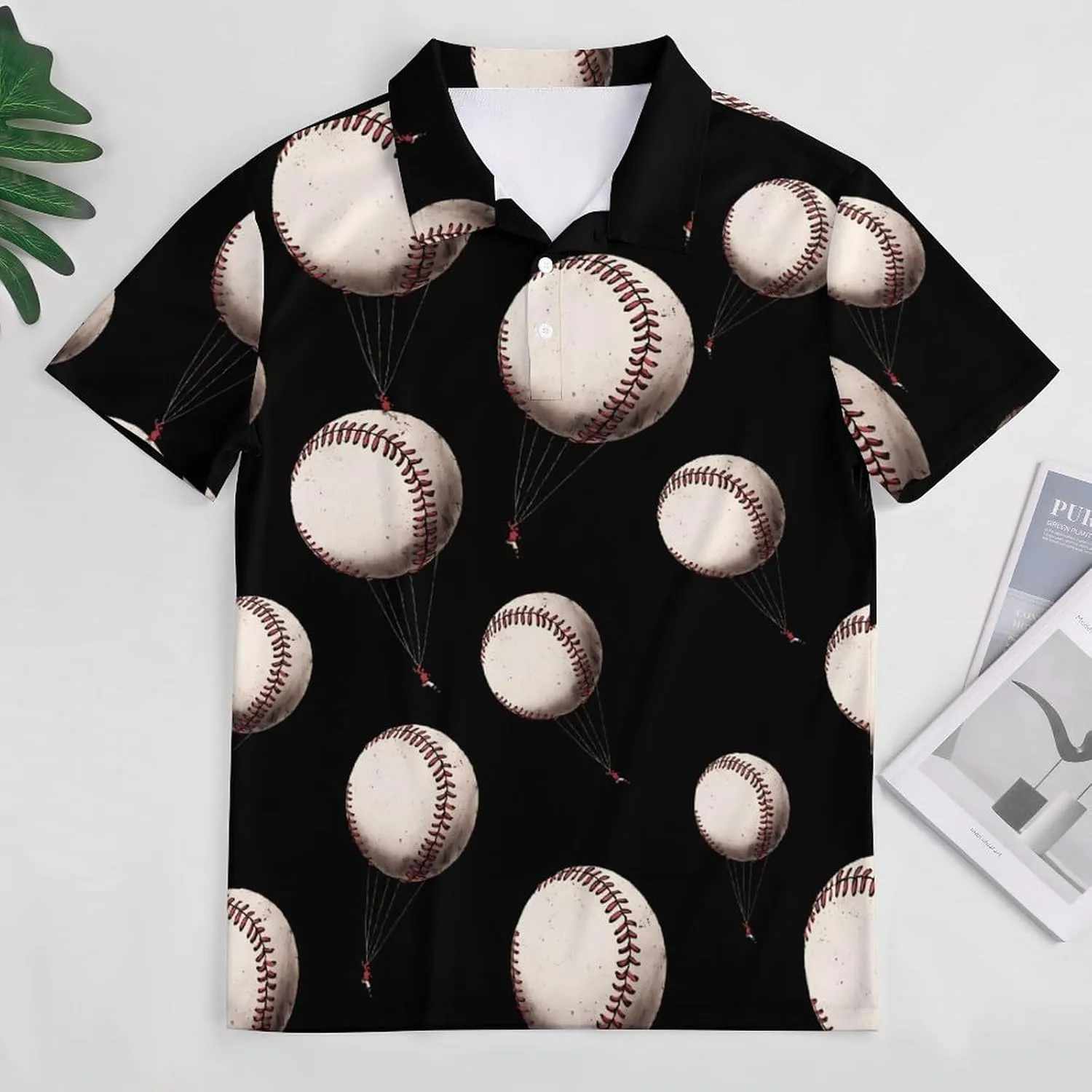 Baseball Hot Air Balloon Mens Polo Shirts Quick Dry Short Sleeve T-shirts Slim Tennis Collared Tees Tops