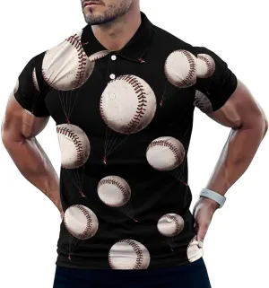 Baseball Hot Air Balloon Mens Polo Shirts Quick Dry Short Sleeve T-shirts Slim Tennis Collared Tees Tops
