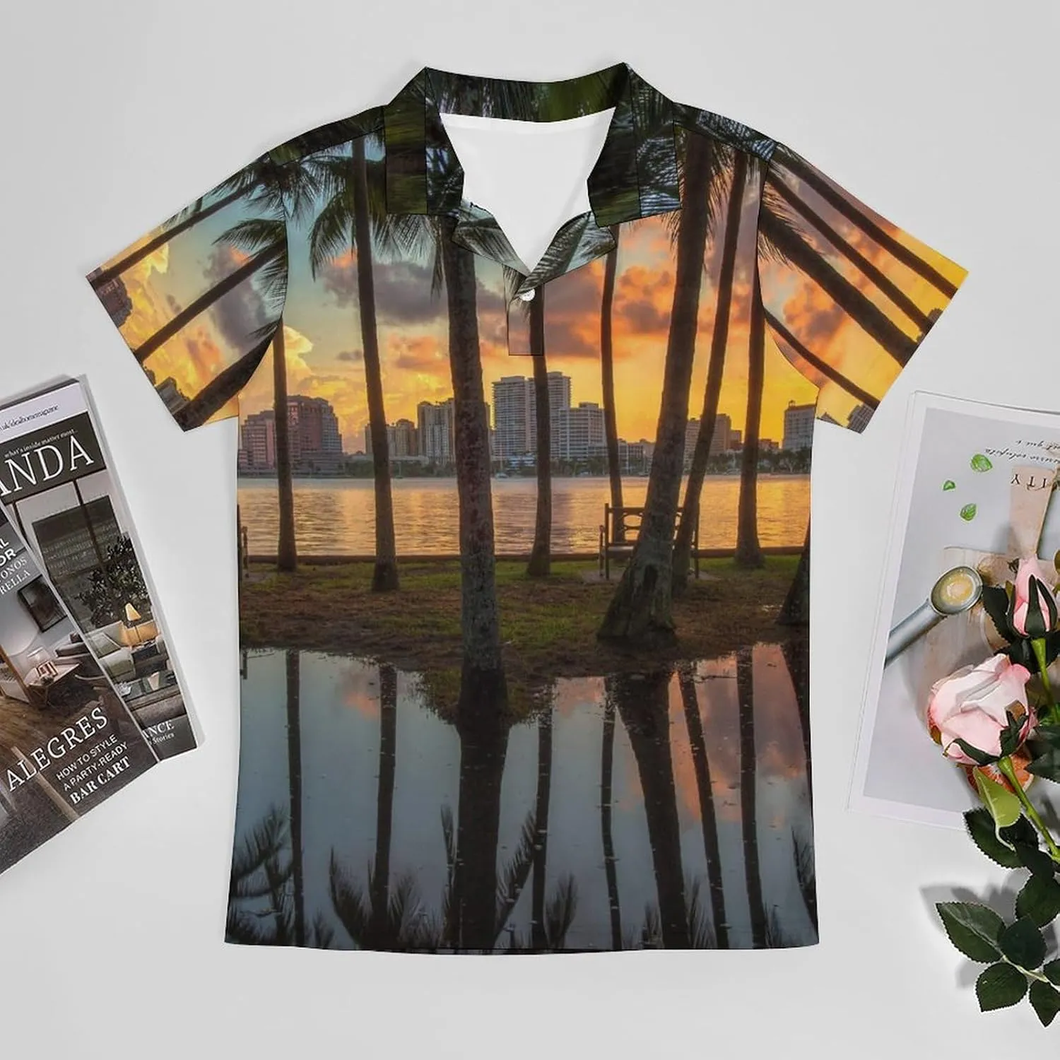Beach Palm Tree Classic Polo Shirts for Men Quick Dry Short Sleeve Fit Golf Tees Casual Tops