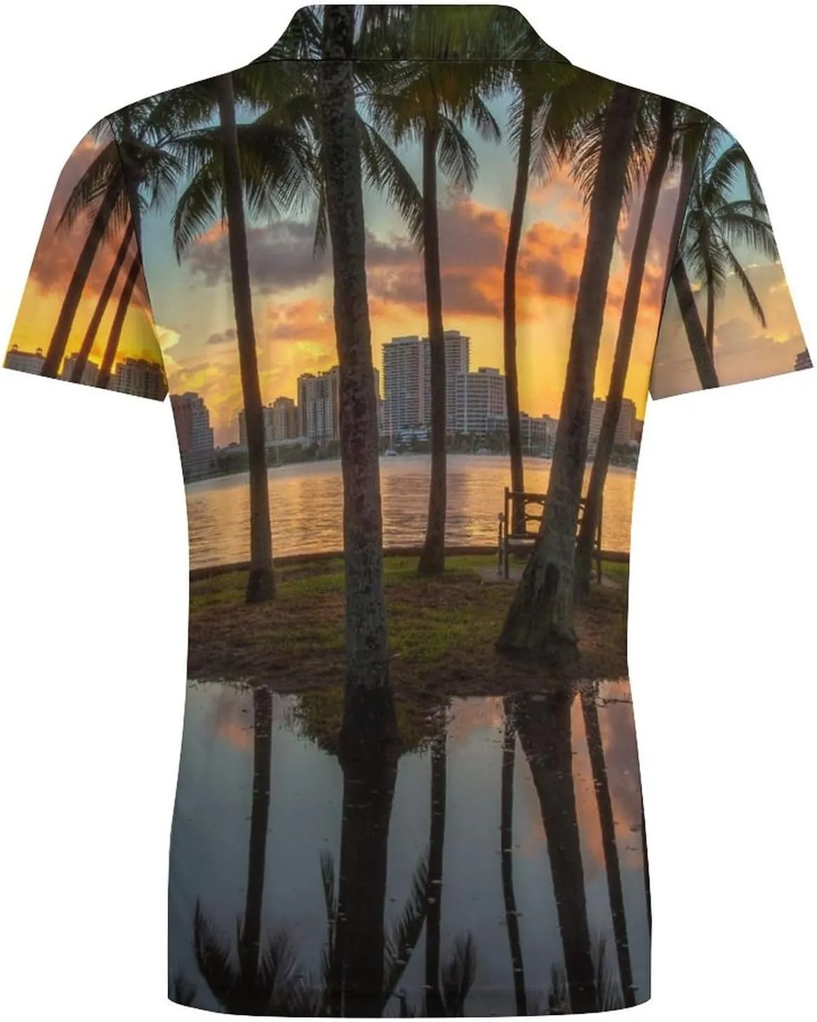 Beach Palm Tree Classic Polo Shirts for Men Quick Dry Short Sleeve Fit Golf Tees Casual Tops