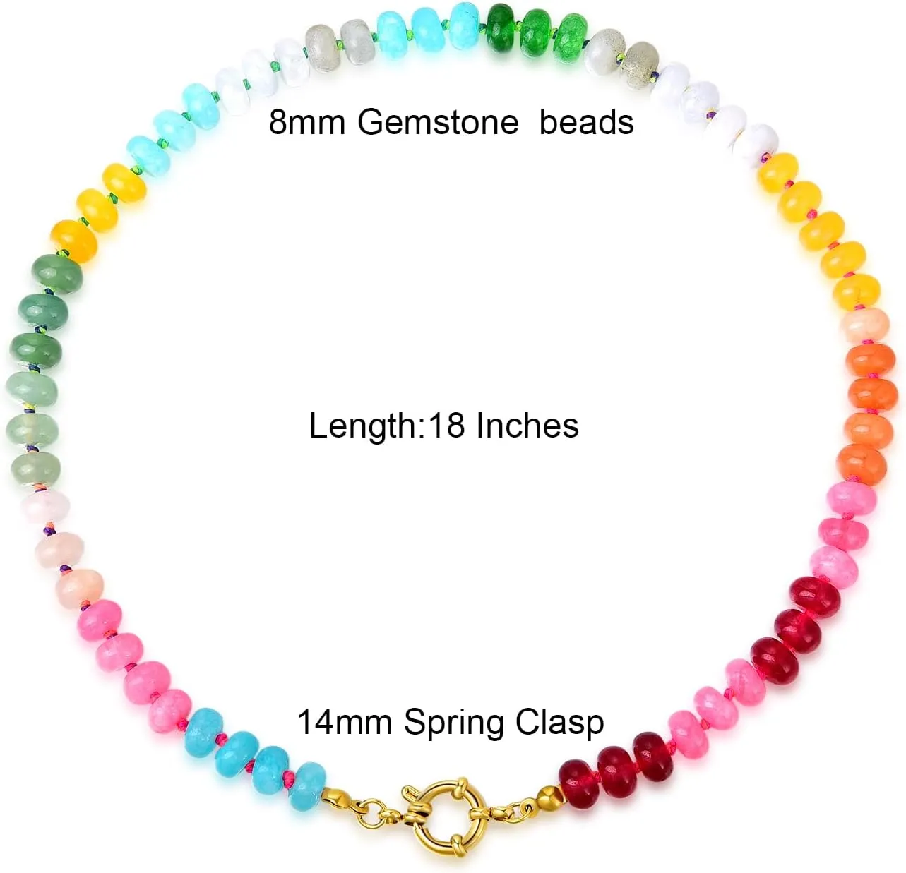 Beaded Gemstone Necklace For Women, Boho Choker, Rainbow Gemstone Necklaces, Handmade Jewelry Gift