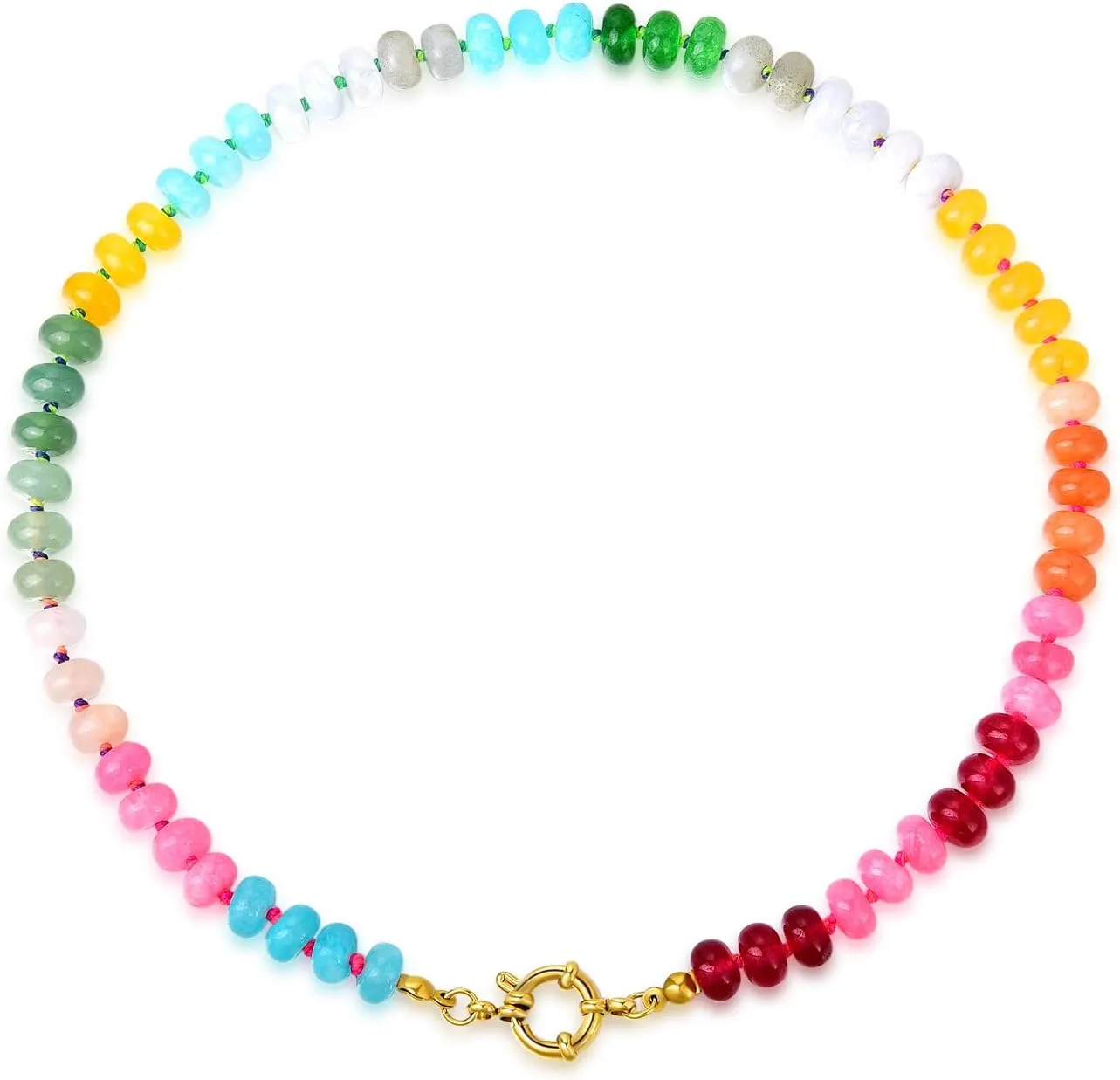 Beaded Gemstone Necklace For Women, Boho Choker, Rainbow Gemstone Necklaces, Handmade Jewelry Gift