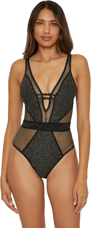BECCA Color Play One Piece Swimsuit, Plunge Neck, Crochet, Bathing Suits for Women