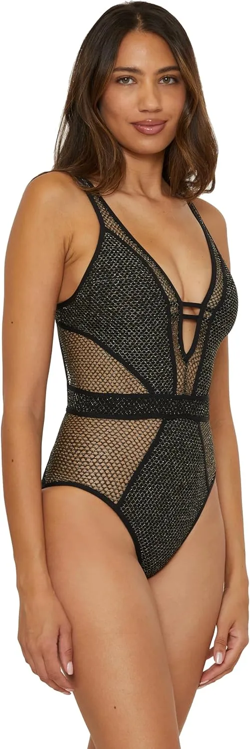 BECCA Color Play One Piece Swimsuit, Plunge Neck, Crochet, Bathing Suits for Women