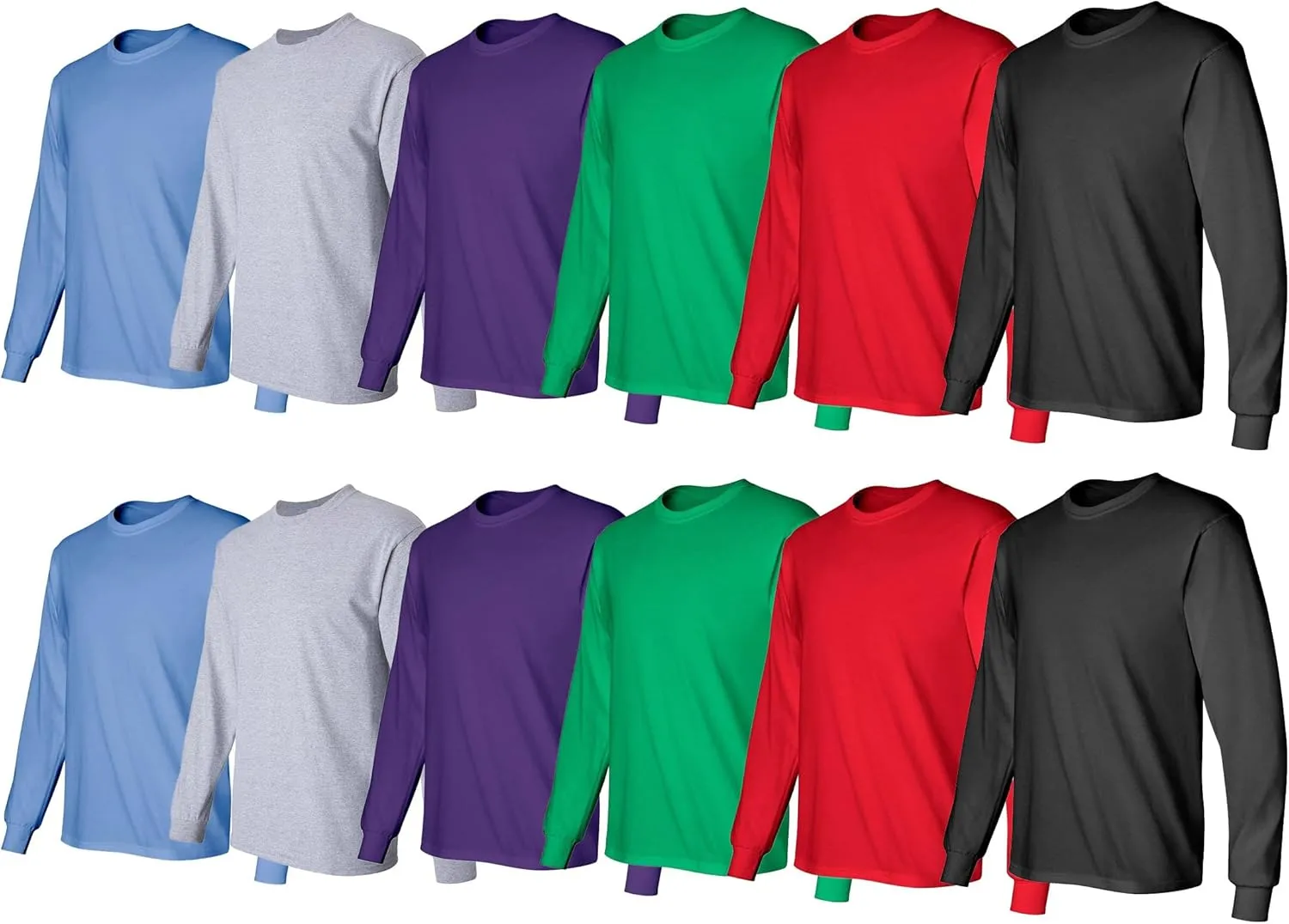 BILLIONHATS Mens Long Sleeve Colorful T-Shirts, 100% Cotton - Crew Neck Bulk Tees for Men, Wholesale Sleeved Tshirt Packs