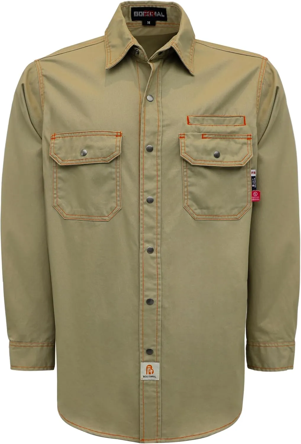 BOCOMAL FR Shirts for Men Snaps Down 7.5oz Water Repellent Fire Resistant Welding Jackets-NFPA2112 CAT2