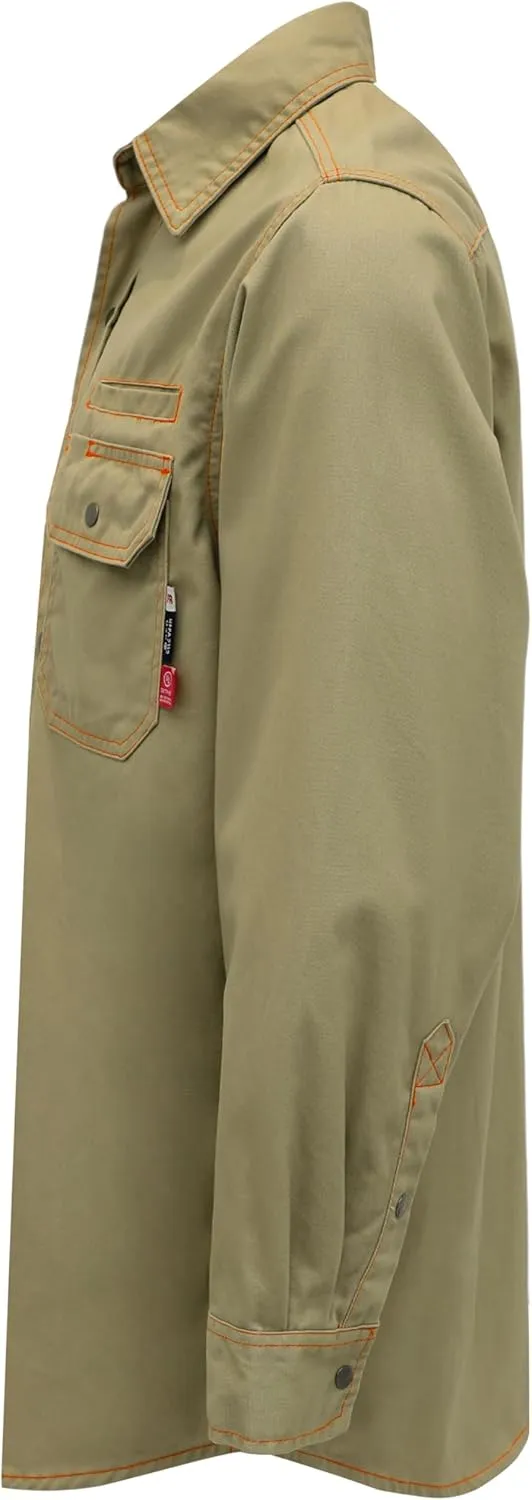 BOCOMAL FR Shirts for Men Snaps Down 7.5oz Water Repellent Fire Resistant Welding Jackets-NFPA2112 CAT2