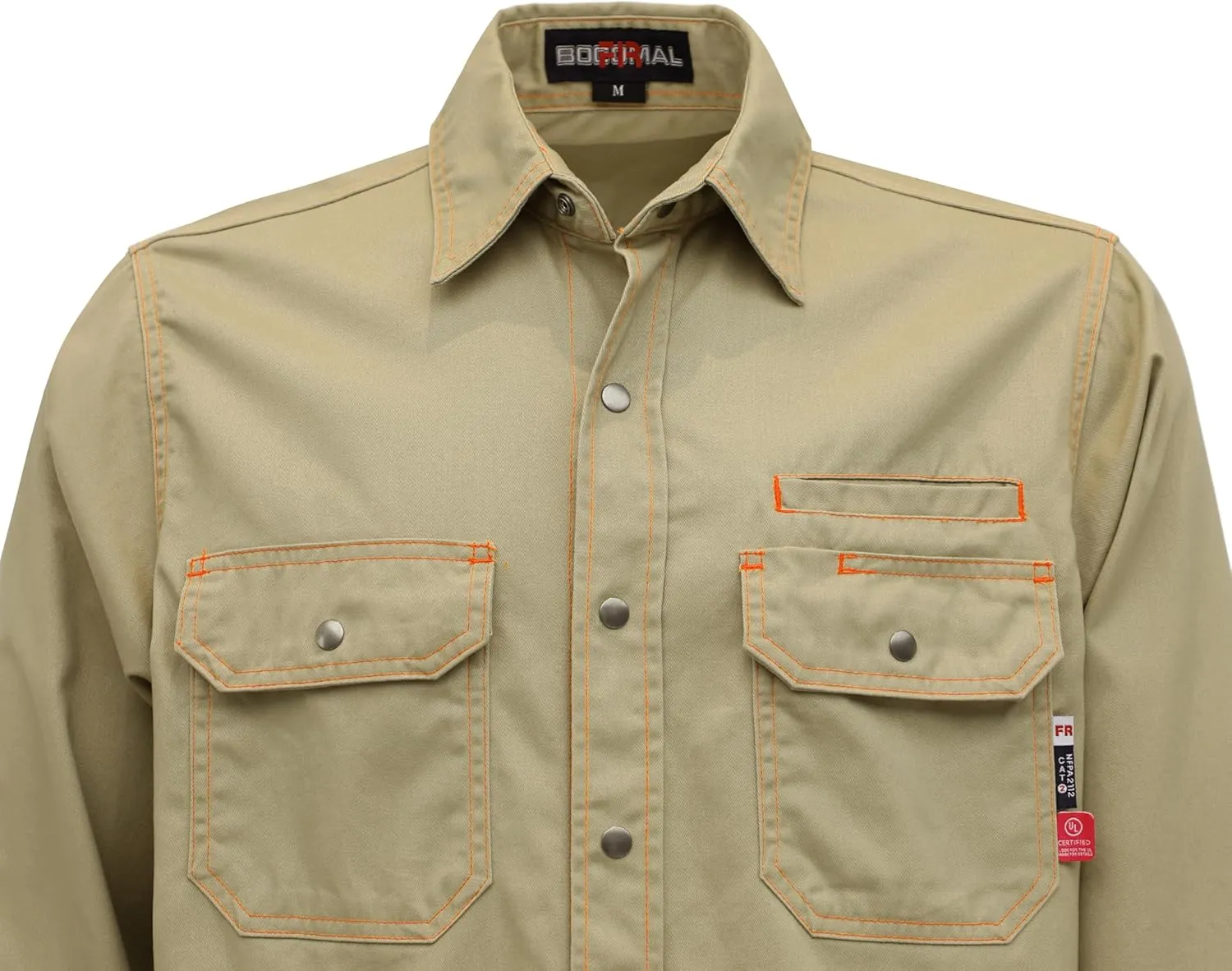 BOCOMAL FR Shirts for Men Snaps Down 7.5oz Water Repellent Fire Resistant Welding Jackets-NFPA2112 CAT2