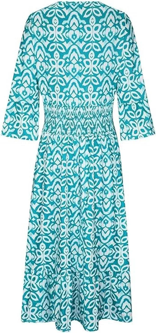 Boho Dresses for Women Summer 2024 Floral Bohemian Dress Casual 3/4 Sleeve V Neck Dress Ruffle Hem Maxi Sundress
